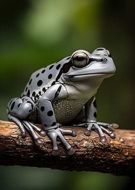 Gray and Black Spotted Frog on Branch