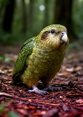 Green Parrot on Forest Floor