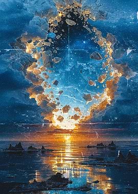 Cosmic Sunset Over Icy Landscape