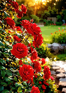 Red Roses in a Garden