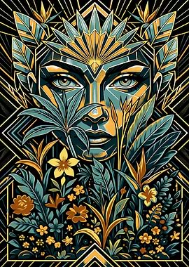 Art Deco Jungle Woman Portrait