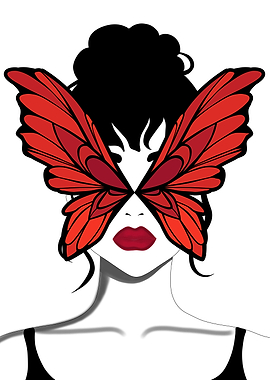 Woman with Butterfly Mask and Red Lips