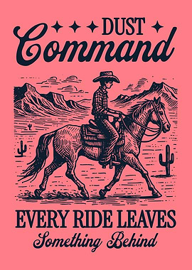Dust Command Cowboy Poster Vintage Western Horse Desert Rustic Wall Art