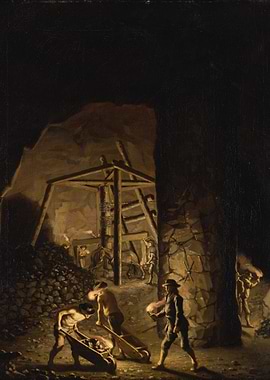 Miners working in a dark mine