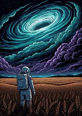 Astronaut in a Wheat Field Under a Cosmic Phenomenon