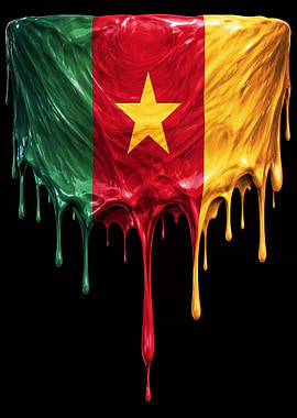 Cameroon Flag Dripping Paint