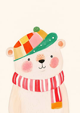 Cute Bear Wearing a Hat and Scarf