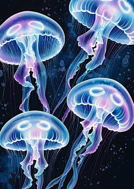 Glowing Jellyfish in Deep Blue Water