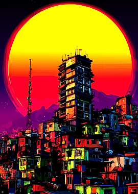 Cyberpunk Cityscape at Sunset