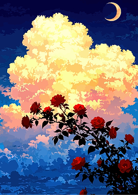 Roses against a dramatic sky