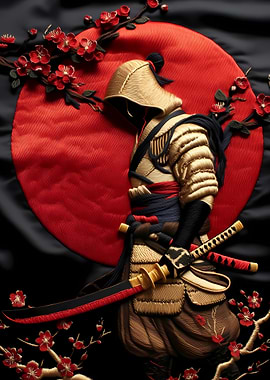 Samurai Warrior with Cherry Blossoms