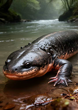 Giant Salamander in a Forest Stream