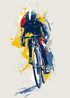 Cyclist in motion with abstract paint splashes