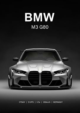 silver sport BMW M3 G80 Poster