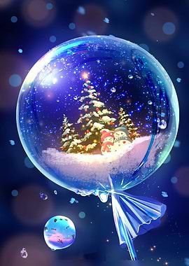 Christmas Snow Globe with Snowmen and Tree