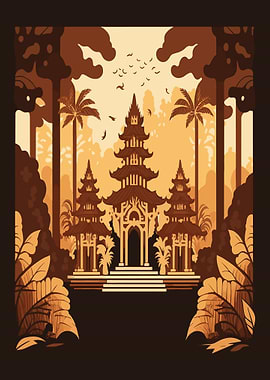 Balinese Temple in a Lush Forest