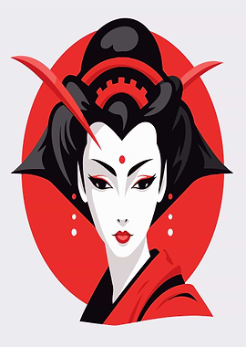 Geisha with Red Circle Background