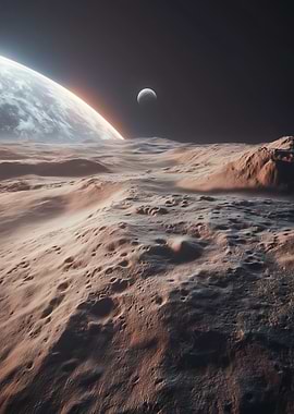 Alien Landscape with Earth and Moon