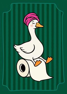 Funky Silly Goose with Pink towel on Toilet Paper