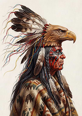 Native American Warrior with Eagle Headdress