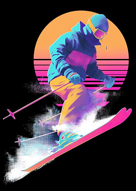 Retro Skier in Neon Sunset
