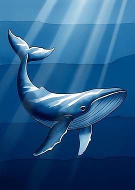 Blue Whale Swimming in Sunlit Ocean