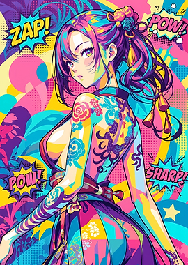 Vibrant Anime Girl with Tattoos