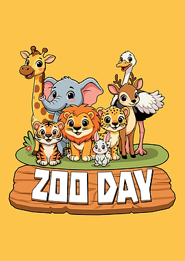 Cute Zoo Animals with 'Zoo Day' Text