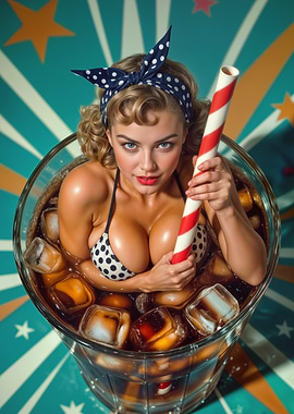 Pin-up girl in a soda glass