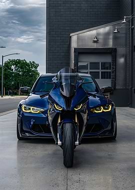 Blue BMW M4 and BMW S1000RR