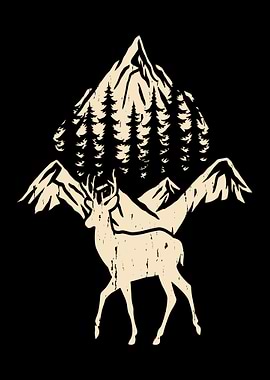 Deer in Mountains Silhouette