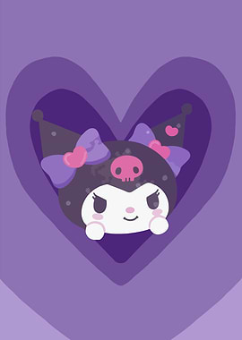 Kuromi Character with Purple Heart Background