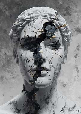 Cracked Marble Bust with Gold Veins