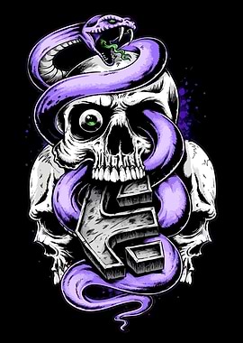 Skull with Snake and Letter E