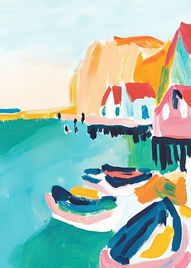 Coastal Village Painting