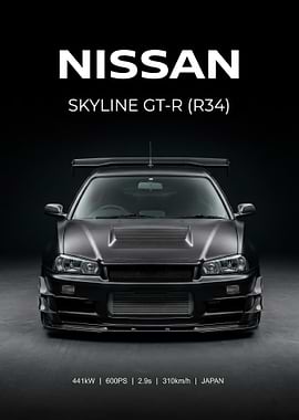 black Nissan Skyline GT-R R34 poster