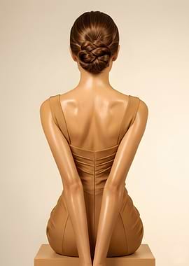 Woman in Tan Dress with Braided Updo