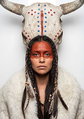 Woman with Face Paint and Animal Skull