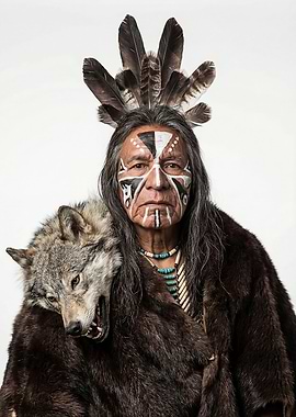 Native American Man with Wolf Headdress