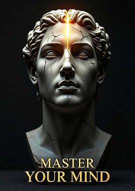 Stoic Philosophy Poster – Minimalist Roman Statue Wall Art , Master Your Mind Sculpture