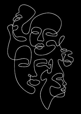 Abstract Line Art Faces