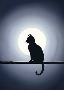 Black Cat Silhouette Against Moon