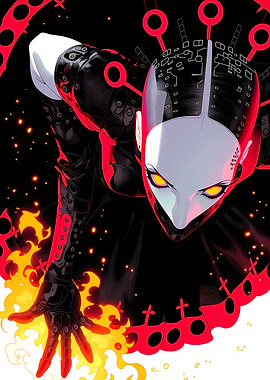 Cyberpunk Character with Fiery Aura