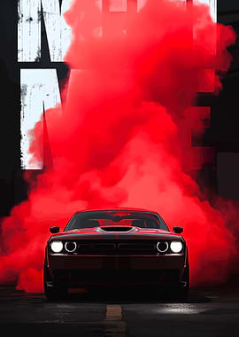 Red Smoke Dodge Challenger