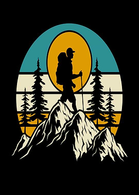 Hiker on Mountain Peak Sunset