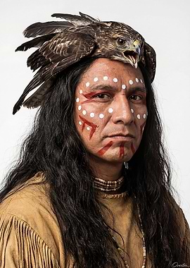 Native American Man with Hawk Headdress