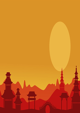 Asian Landscape at Sunset