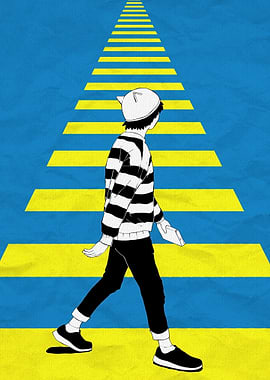Boy walking on a crosswalk