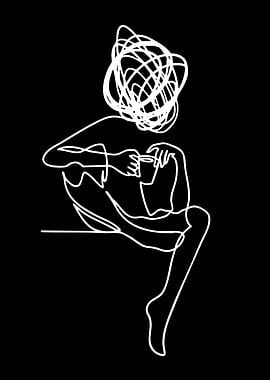 Person with tangled thoughts holding a cup