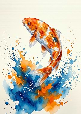 Koi Fish Splash Watercolor